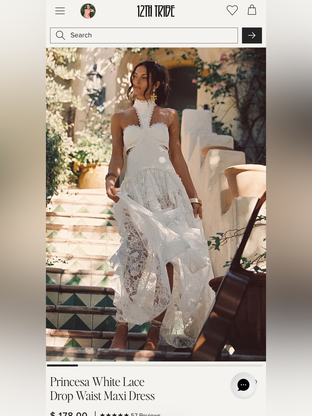 12th Tribe White Lace Drop Waist Maxi Dress